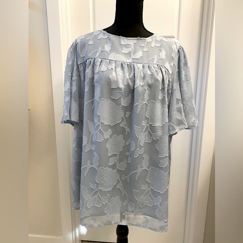 Blue Ladies Dress Top, 3/4 bell sleeves, 100% Polyester